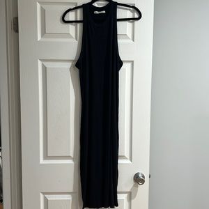 A&F Black Ribbed Long Dress with Small Slits on Either Side